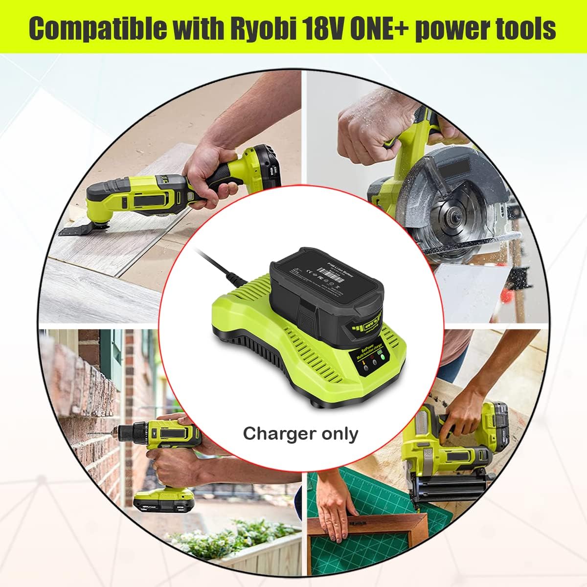 BatPower 3A P117 Rapid Charger for Ryobi - Fast Charges 18V One+ Plus Batteries P108 P189 P190 P193 PBP004 PBP005, 1-Hour Full Charge for 2.0Ah Battery