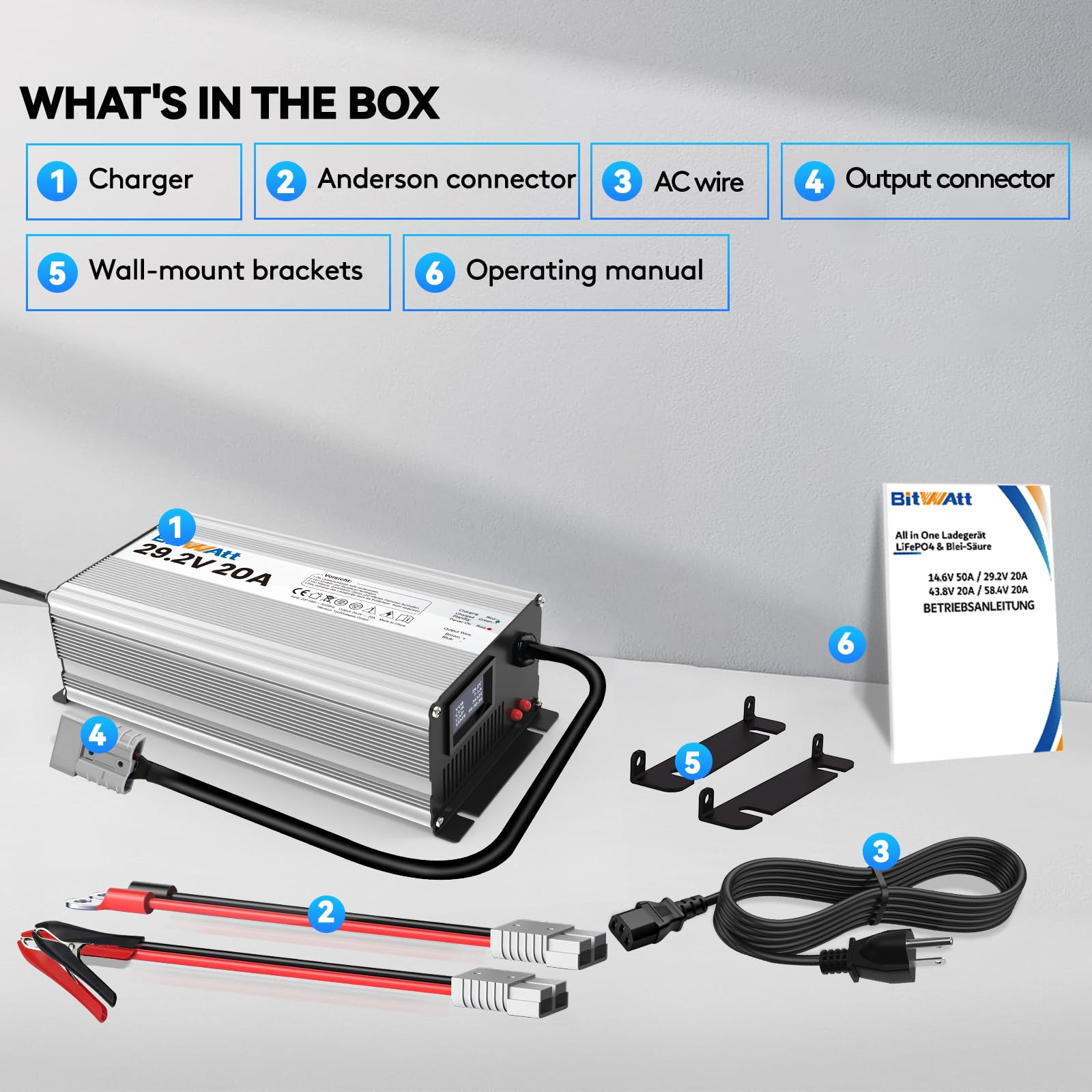 LiFePO4 - Caricatore 24 V, 20 A, 29,2 V, al litio, con LCD