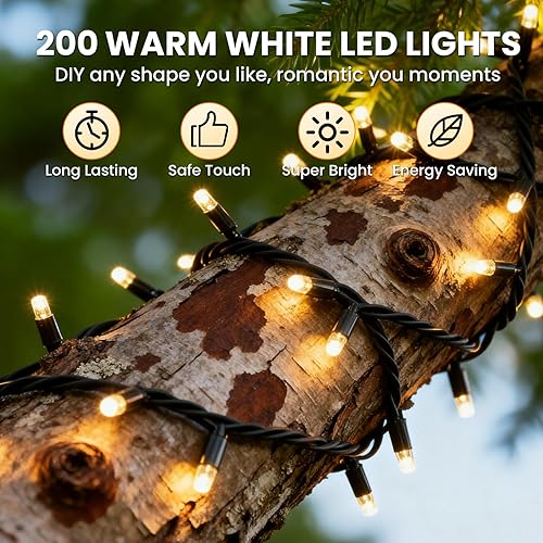 Miniatura 3 de Luces de árbol de Navidad, 65 pies65.6 ft, 200 luces LED de Navidad enchufables, 8 modos de luces impermeables para exteriores interiores, función