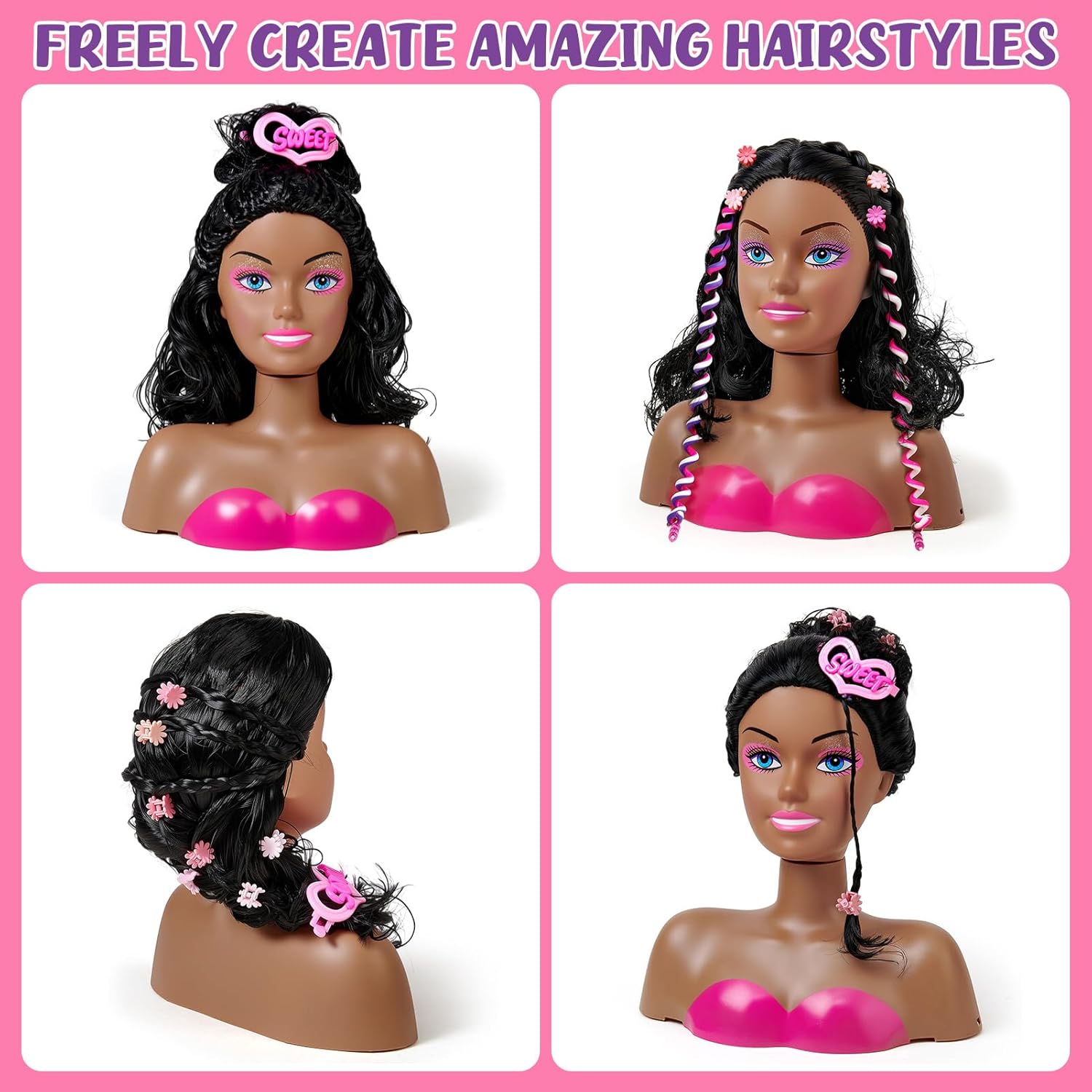 Hair Styling Doll Head Makeup Kit for Girls Toys, 35PCS Kids Hair Salon Pretend Playset with Hairdryer Straightener Headwears & Real Makeup Nail Polish, Birthday Gifts for Girls 3 4 5 6 7 8+ image 6 of 8 B0FCLRT1J8