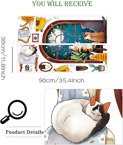 Miniatura 5 de Calcomanías de pared con diseño de cinco gatos en la ventana, diseño de gatitos lindos de sacinora de dibujos animados, vinilo extraíble para