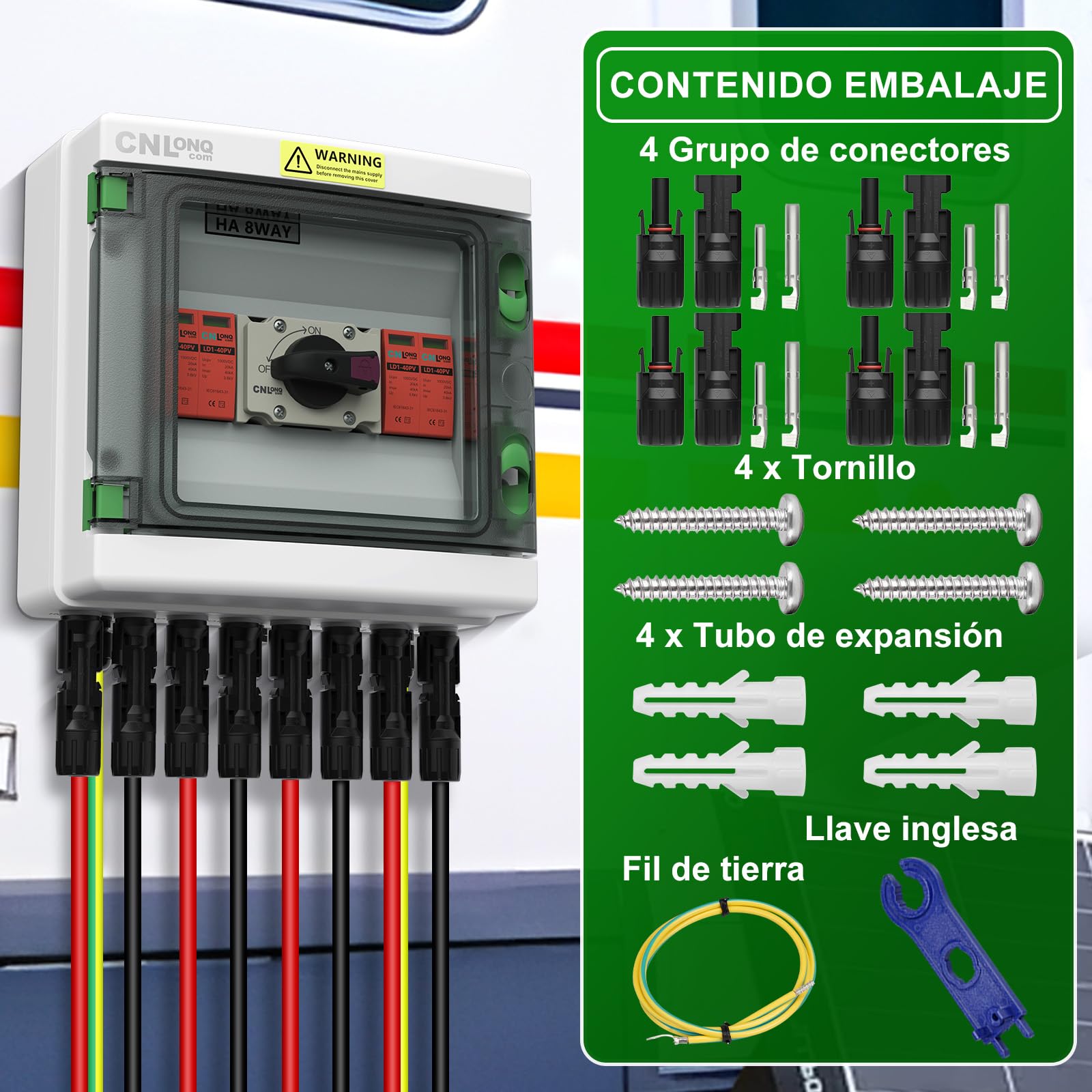 IP65 Caja de Conexiones Solar Fotovoltaica 2 Cuerdas DC1000V 32 Amp Interruptor Disyuntor con Protector de Sobretensión Para Paneles Solares al Aire Libre