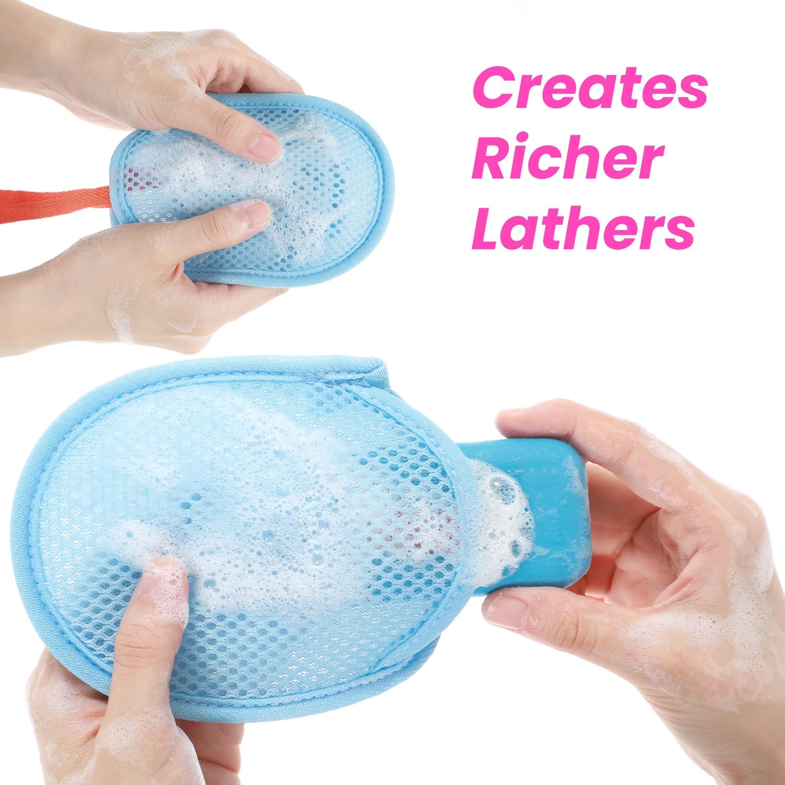 Bolsas de jabón de red para limpieza corporal, exfoliantes suaves, esponjas de baño con asa (azul, rosa, verde, caqui)