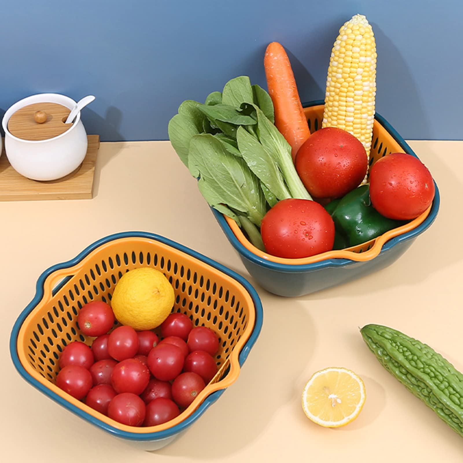 Halteoly 2-in-1 Sieb-Schüssel – Doppelschicht-Spülsieb Für Beeren, Obst & Gemüse
