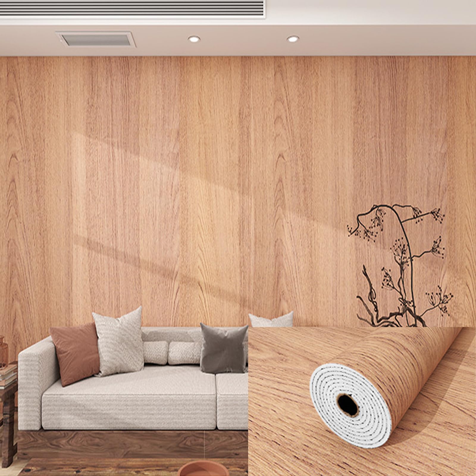Stickers Muraux Imitation Bois,Stickers Muraux en PVC Imitation Bois,Papier Adhesif pour Meuble Bois,Papiers Peints Imitation Bois,Peler et Coller,pour Cuisine Chambre Salle Salon