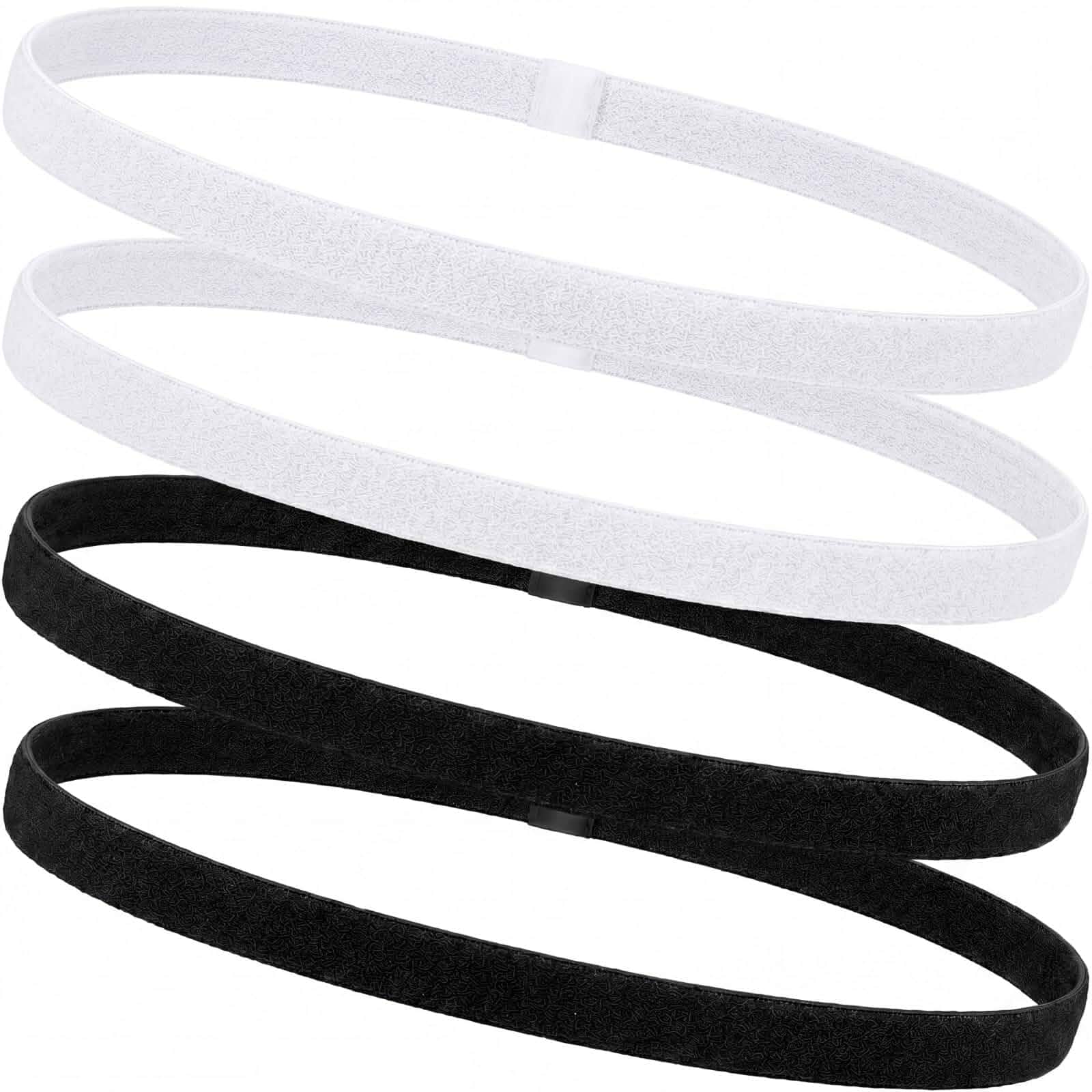 Sumind 4 Pcs Thin Non-Slip Sport Elastic Head Bands, Black, White Suitable for Men and Women, Thick Silicone Grip, Exercise Hair and Sweatbands for Yoga