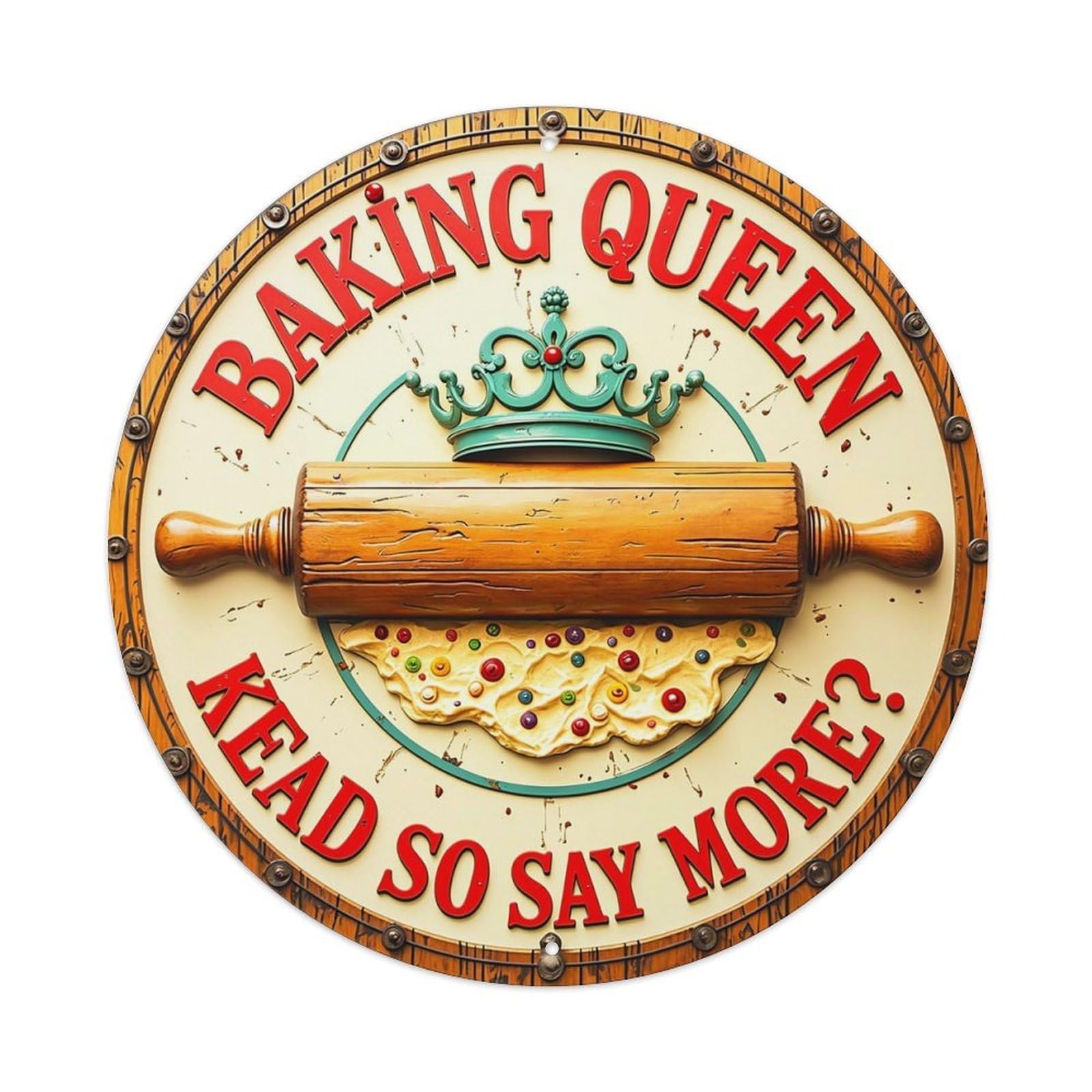 Lvalogy Style Baking Queen Crown Rolling Pin Dough Metal Tin Sign Plaque