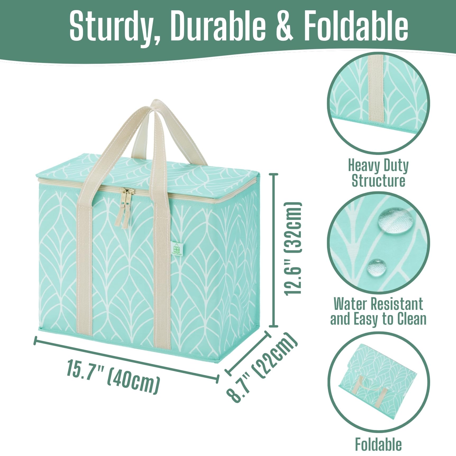 VENO Lot de 2 sacs isothermes, sacs d'épicerie pliables, réutilisables pour courses, résistants à l'eau, fermeture éclair, pliables