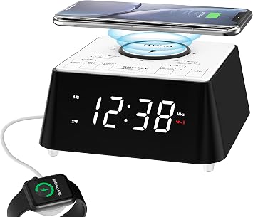 iTOMA Wireless Charging Alarm Clock Radio with Bluetooth Speaker, Bedside FM Radio, Dual Alarm with Snooze, USB Charging, Night Light and Dimmable Display 205