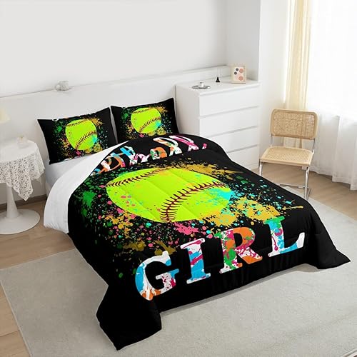 Miniatura 2 de jejeloiu Juego de edredón de sóftbol para niños, tamaño individual, juego de ropa de cama con temática deportiva para niños, niñas, adolescentes,