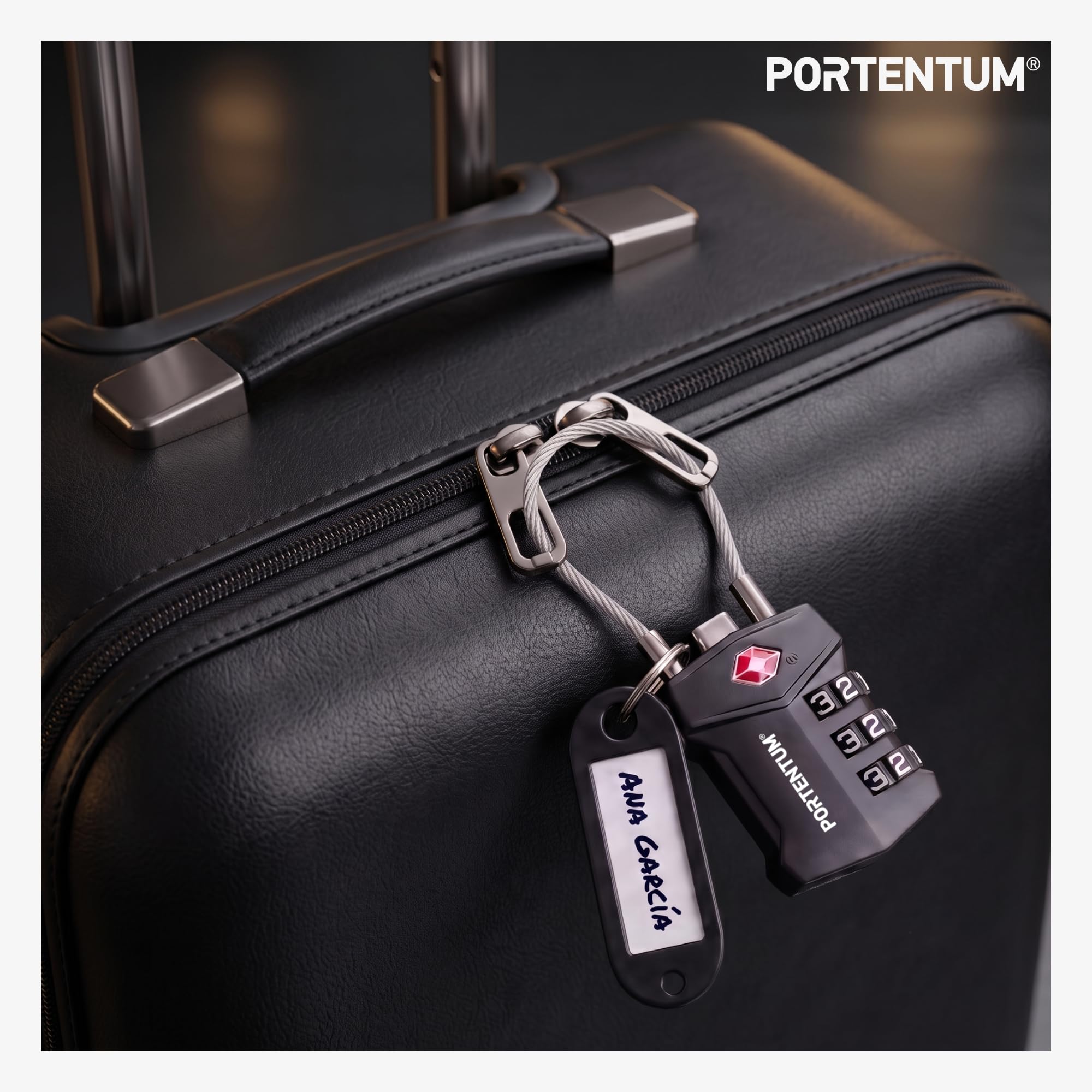 PORTENTUM Candado TSA homologado con combinación de 3 dígitos – Pack de 20 – Candado maleta viaje con cable flexible y llavero identificador – Candado equipaje para mochilas maletas bolsas y taquillas