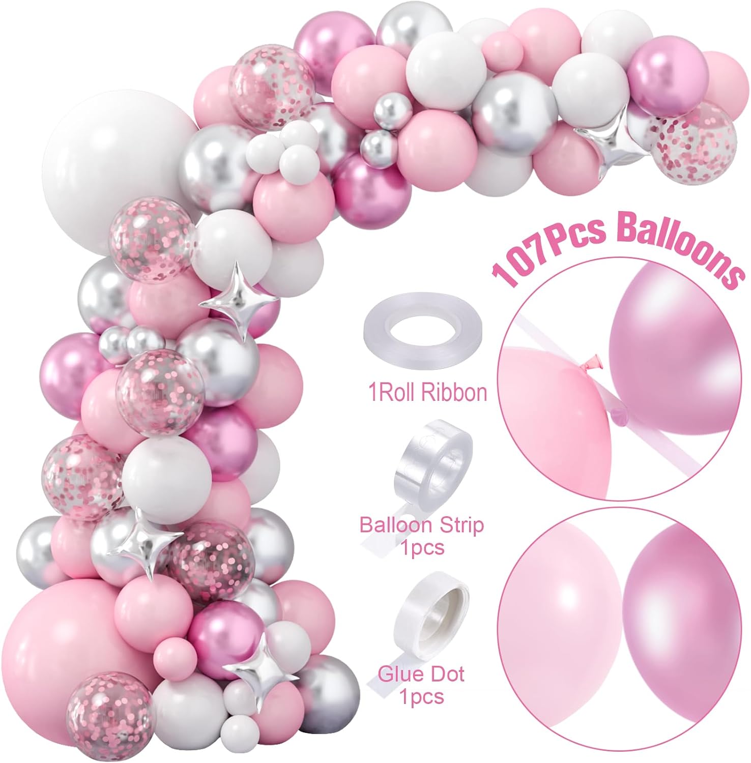 Winrayk 138Pcs Elephant Baby Shower Decorations Girl, Baby Boxes with Letters & Pink White Silver Balloon Arch & It's a Girl Backdrop Huge Foil Balloons, Birthday Party Supplies Girl Baby Shower Decor