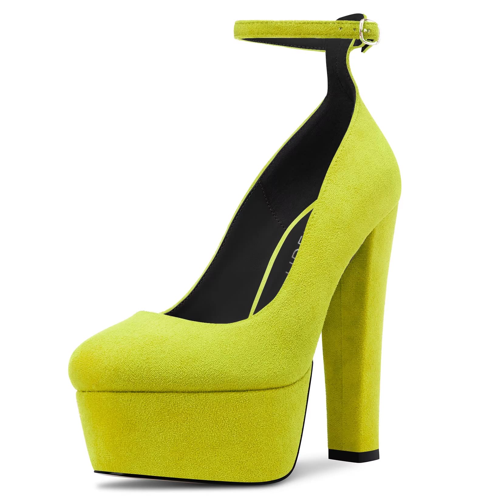 HDEUOLM Women Chunky Block High Platform Heel Round Toe Pumps Ankle Strap Wedding Dress Shoes