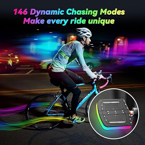 Miniatura 5 de Dream Color - Pedal de bicicleta con luz LED, pedal de bicicleta de nailon con 146 modos de persecución, recargable, impermeable, con husillo de