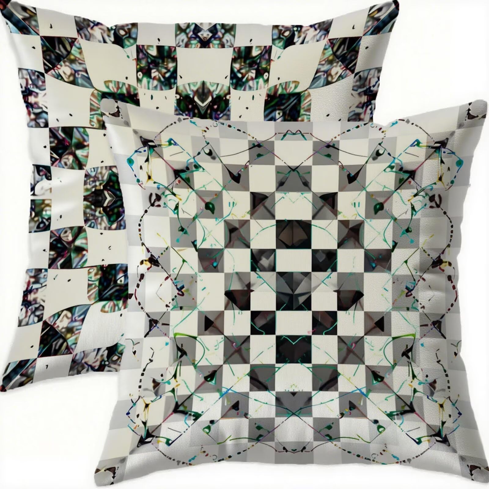 Housse de coussin 75x75 cm lot de 2 en velours noir à motif géométrique pour canapé salon