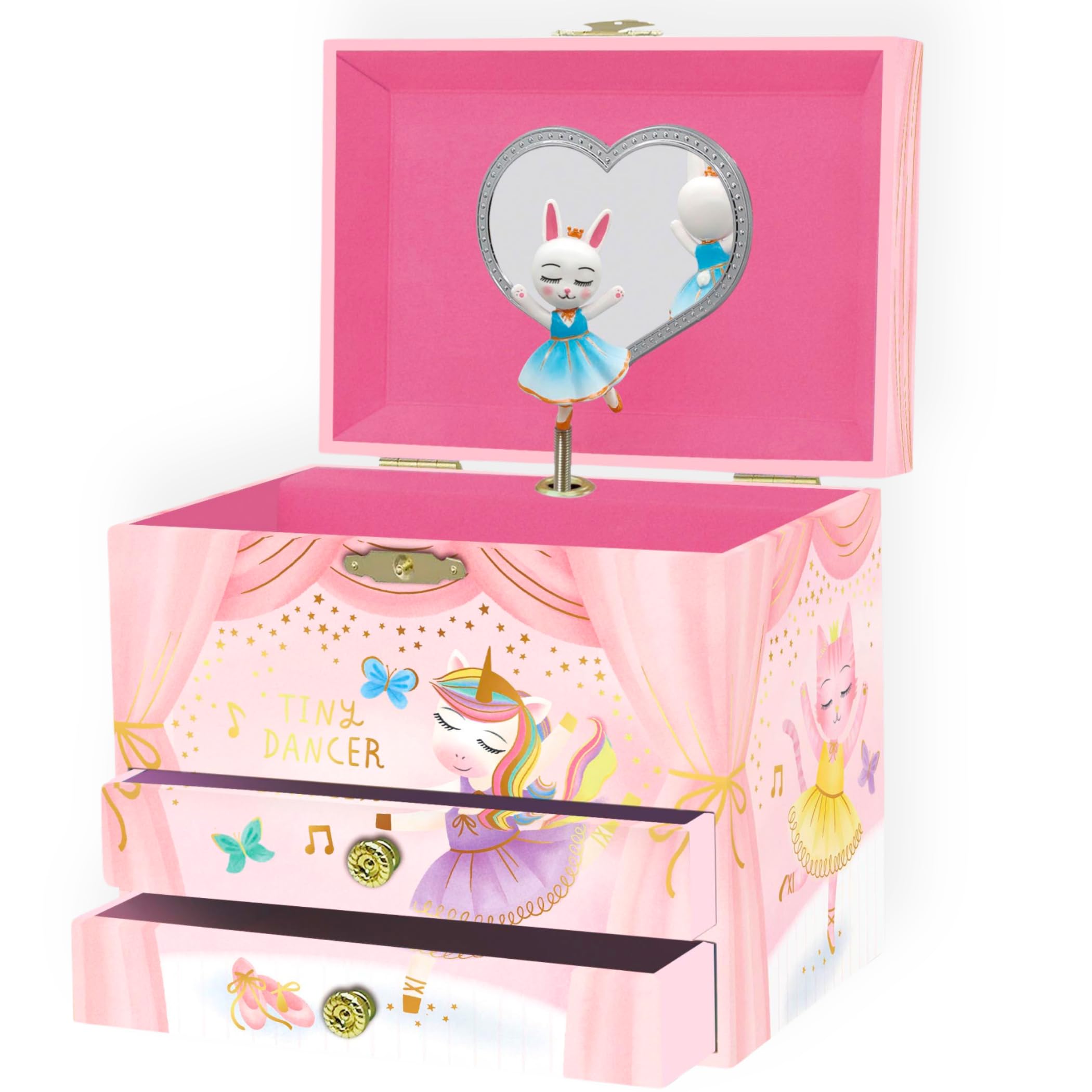 Giggle & Honey Musical Ballerina Jewellery Box for Girls - Childrens Music Box, Ballerina Gifts for Girls, 17.1 x 13.3 x 15.2 cm
