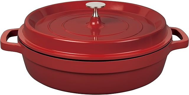 Masterpan Non-Stick Dutch Oven Casserole Dish with Lid 28cm / 3.8L, Induction Ready, Cast Aluminium, Oven & Dishwasher Safe, Red
