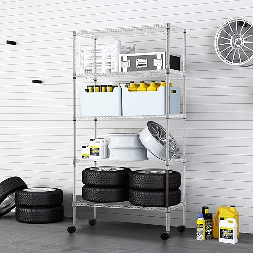Vista 58 de FDW - Estantería metálica : 6 estantes de alambre de acero resistente ajustables, con ruedas, 48 pulgadas (L) x 18 pulgadas (An) x 76 pulgadas (A)