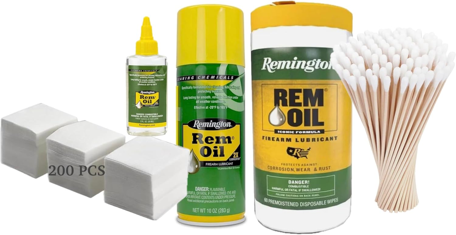 Rem Cleaning Kit 10 oz Oil Spray, Wipes, 2oz Oil 100 swabs and 200 Cleaning Patches Gift Set