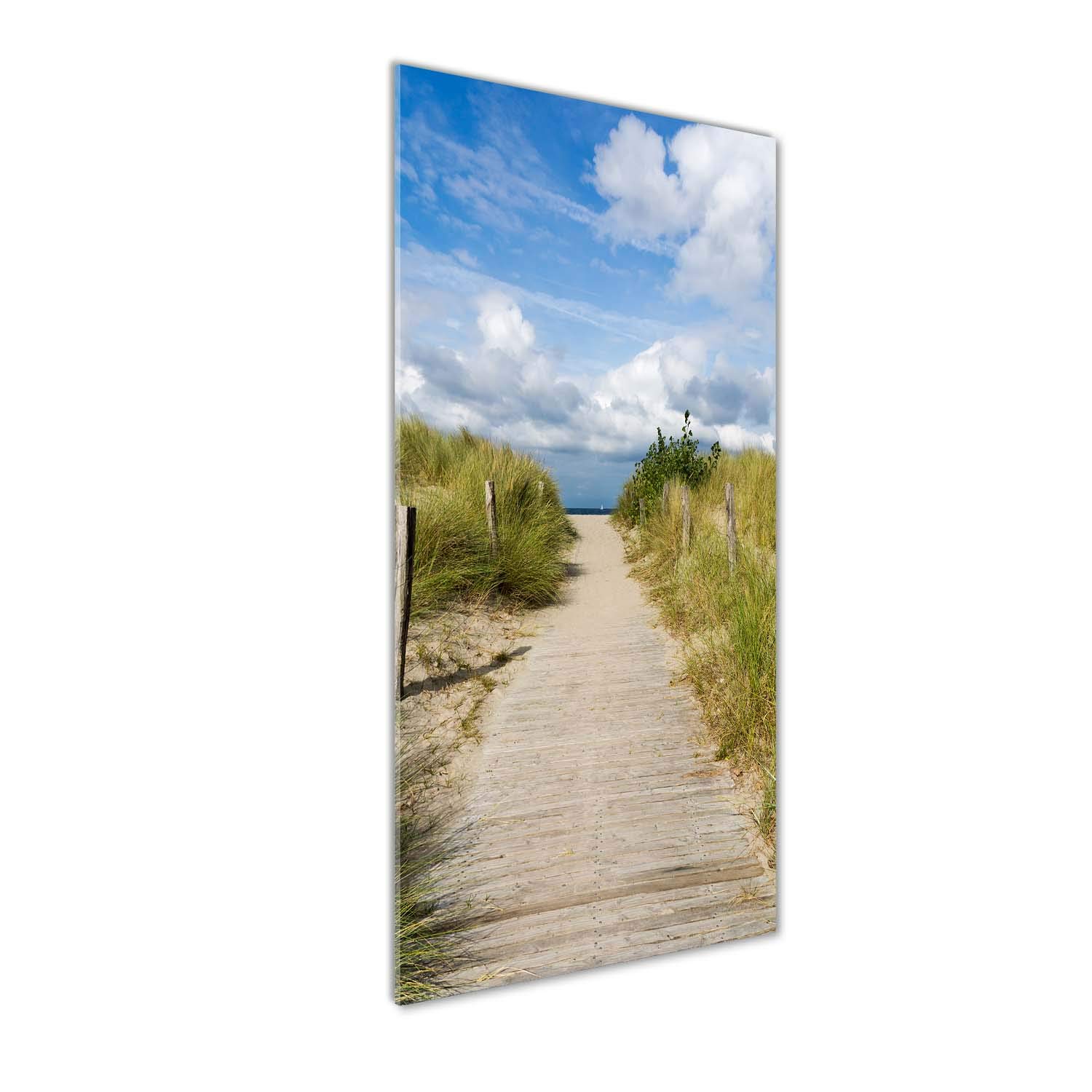 Tableau en verre acrylique chemin de plage - Déco murale salon paysage nature vert Tulup
