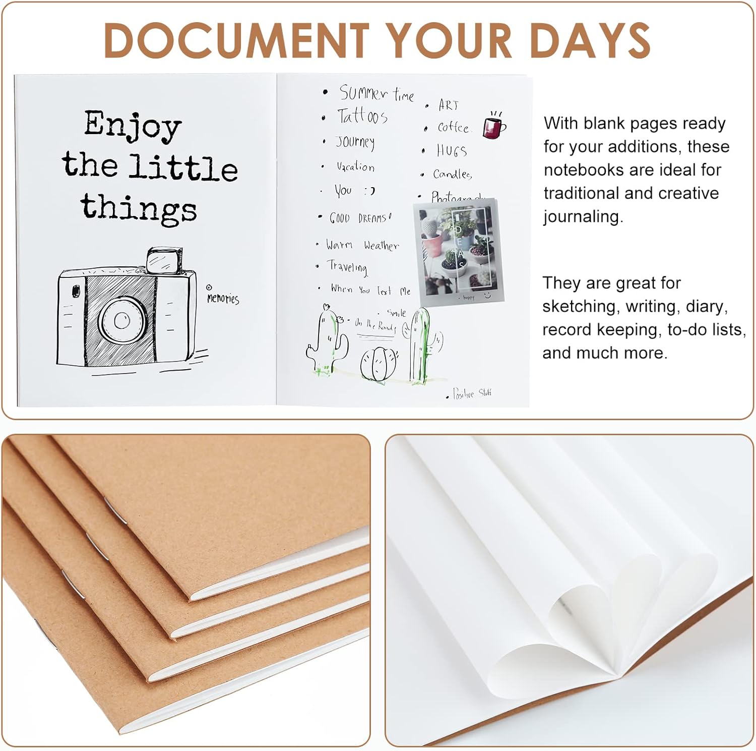 Epakh 100 Pack Mini Kraft Paper Notebooks Bulk Small Blank Notebooks Unlined Pocket Journals Small Sketchbook for Kids Students Drawing Writing, 48 Pages, 24 Sheets, 4.25 x 5.5 Inch (Brown)