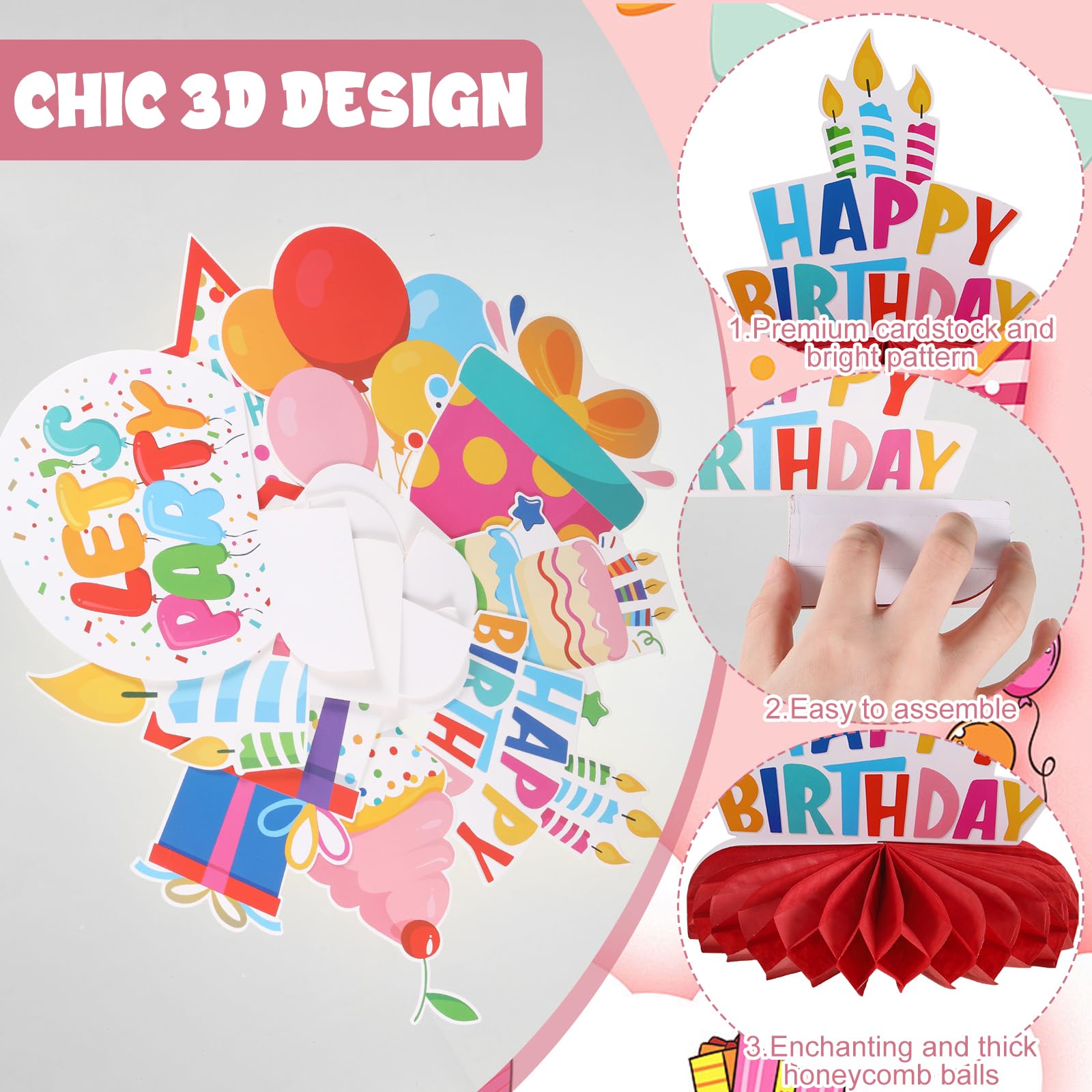Lot De 9 Décorations De Table Anniversaire Thème Abeille - Papier Cartonné 3D - 24x20 Cm