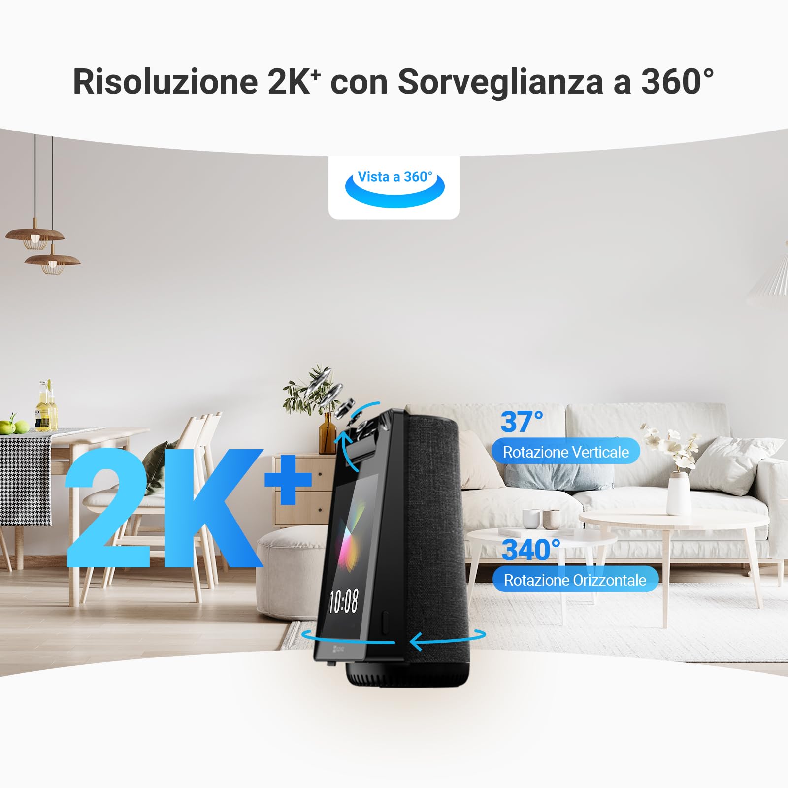 EZVIZ Telecamera WiFi Interno 2K+ 360° con Videochiamata, Rilevamento AI Persone/Animali/Pianto, Monitoraggio Bambini e Anziani, Album Digitale e Altoparlante Bluetooth, WiFi Dual-Band 2,4/5GHz, S10