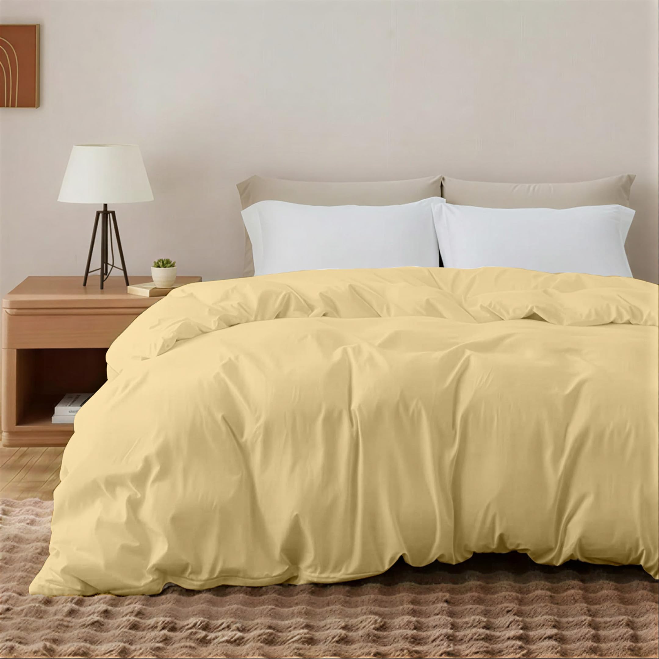 EGYPTO Cotton Blend Latte Single Duvet Cover Set - Soft & Breathable Anti-Allergy Bedding with Pillowcases, Easy-Care Cotton Blend Quilt Cover for Comfortable Sleep (Single, Latte)