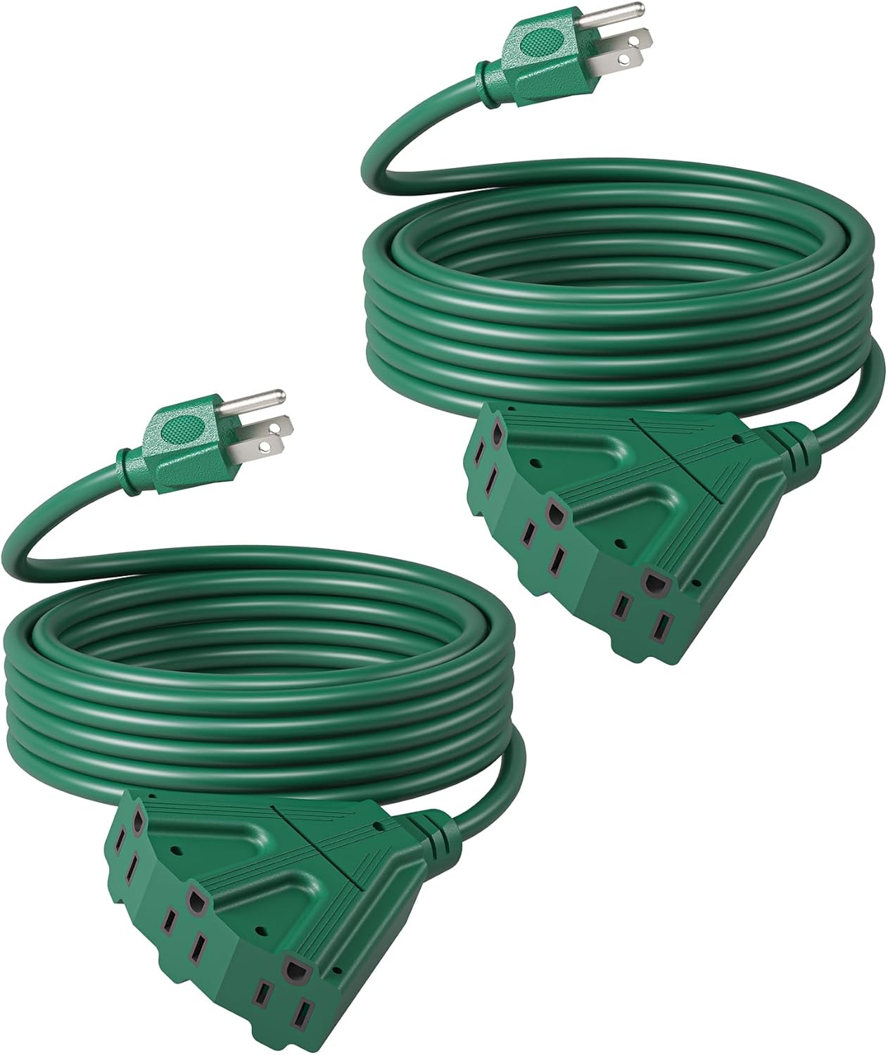DEWENWILS 15 FT Outdoor Extension Cord, Weatherproof 16/3 SJTW Power Cable for String Lights and Landscaping String Lights, ETL Listed, Pack of 2, Green Green 15 FT