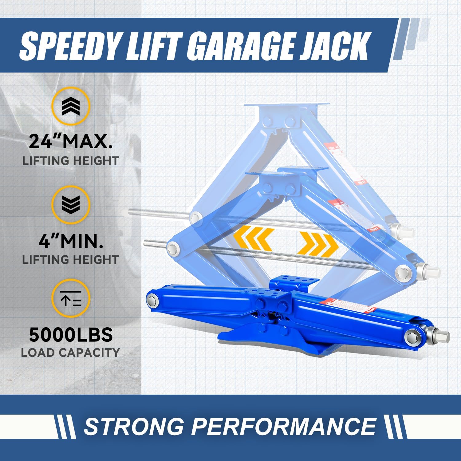 Auto Dynasty 2Pcs Scissor Car Jack, 2.5 Ton (5000LBS) RV Travel Trailer Stabilizer Leveling Scissor Car Jacks, Lifting Range 24" (Max) to 4" (Min) Scissor Lift Jacks Kit with Crank Handle, Blue
