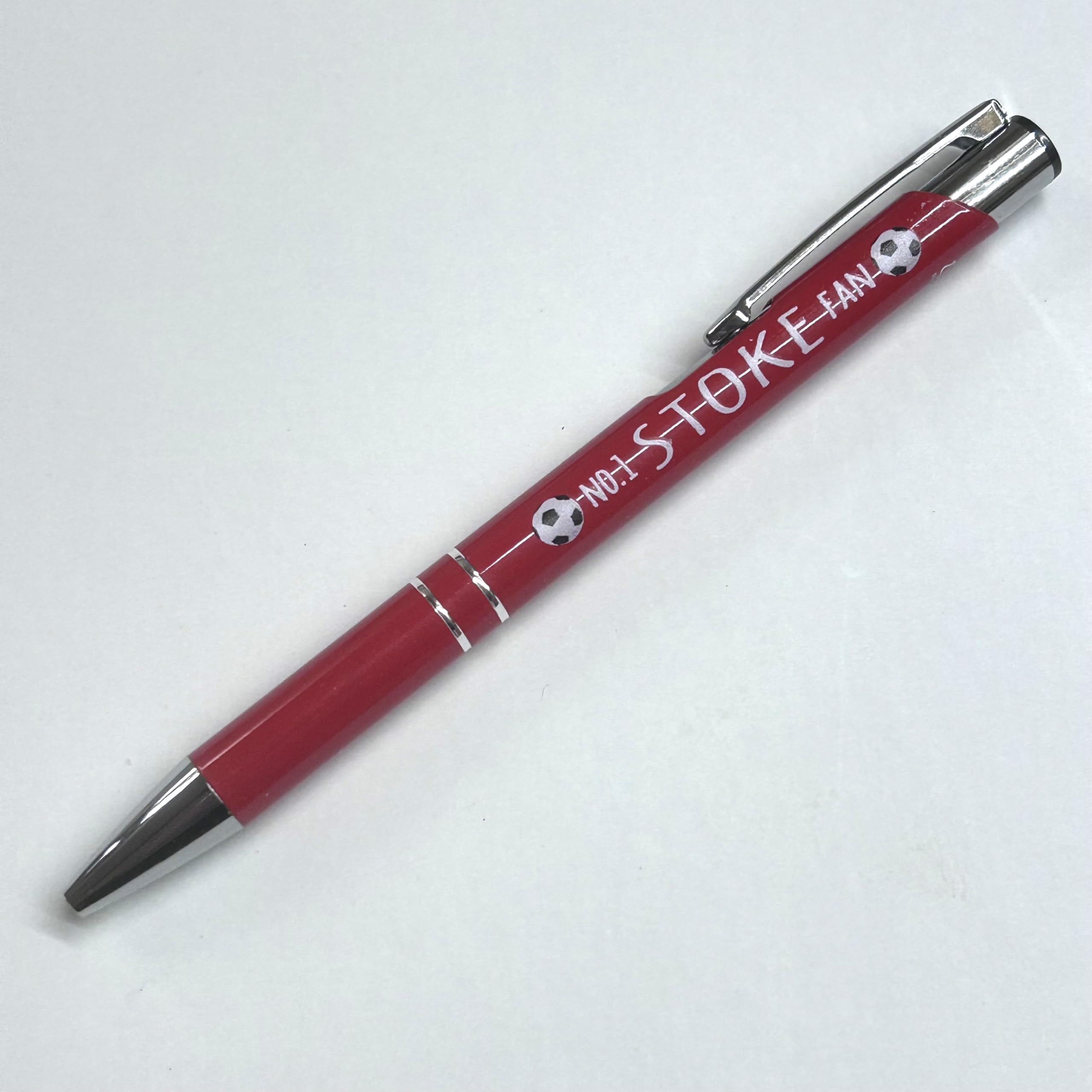 WHITE COTTON CARDS Stoke City Potters FC NO. 1 FOOTBALL SPORT FAN RECYCLED ALUMINIUM BALLPOINT PEN TEAM NAME TEAM COLOUR STOCKING FILLER WRITING NOVELTY GIFT (PEN-62)