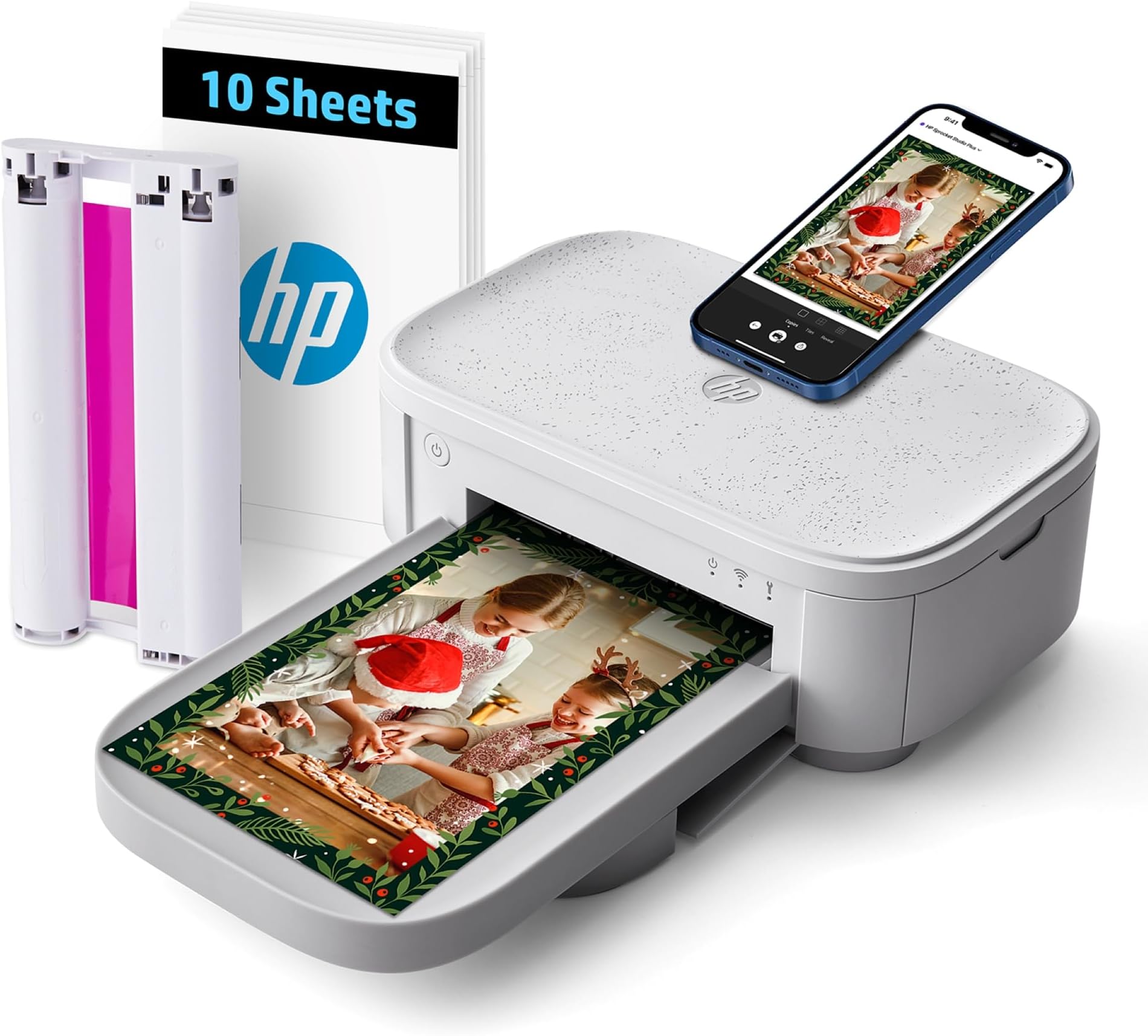 Sprocket Studio Plus 4x6 (10.2x15.2 cm) Wireless Instant Photo Printer, 10 Sheets + Cartridge, Wi-Fi, Premium Dye-Sub, Vibrant Color Pictures, Editing App for Photos, For Home Use or Portable,White