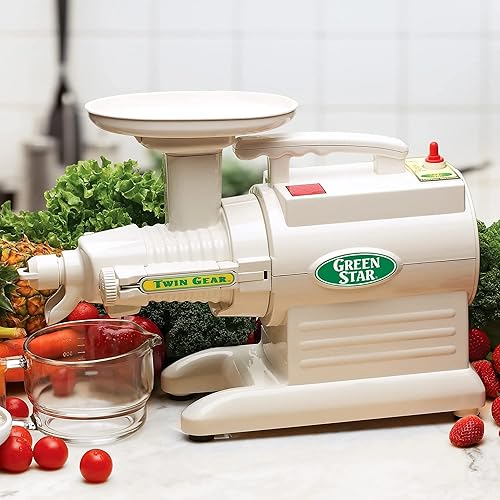 Miniatura 2 de Tribest Greenstar GS-1000 - Exprimidor de masticación lenta exprimidor de prensa fría de doble engranaje y extractor de jugo color blanco