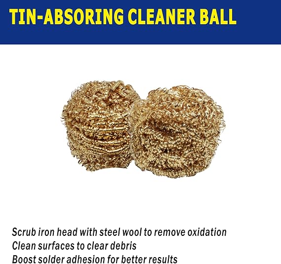 Soldering Iron Kit 4-in-1 with Desoldering Wick, Tip Tinner, Rosin Flux & Cleaner Ball - Professional Welding Accessories