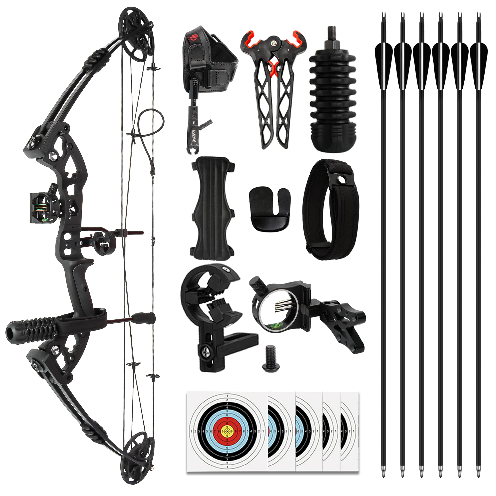 SERfawnCH Compound Bow Set, Full Black Tactical Design for Target Practice, 30-70lbs Adjustable Draw Weight