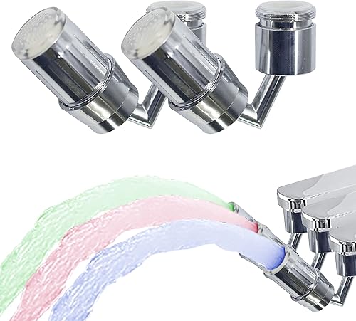 2 unidades de 3 colores 720 ángulo giratorio sensible a la temperatura gradiente LED grifo de agua luz corriente de color cambio grifo grifo