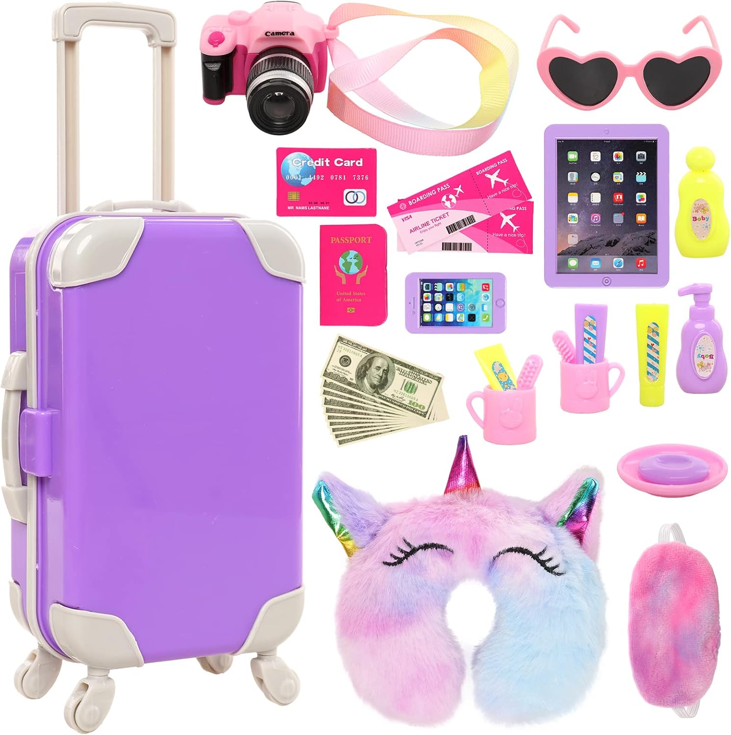 22 Pcs 18 Inch Girl Doll Suitcase Travel Play Set for 18 Inch Girl Doll