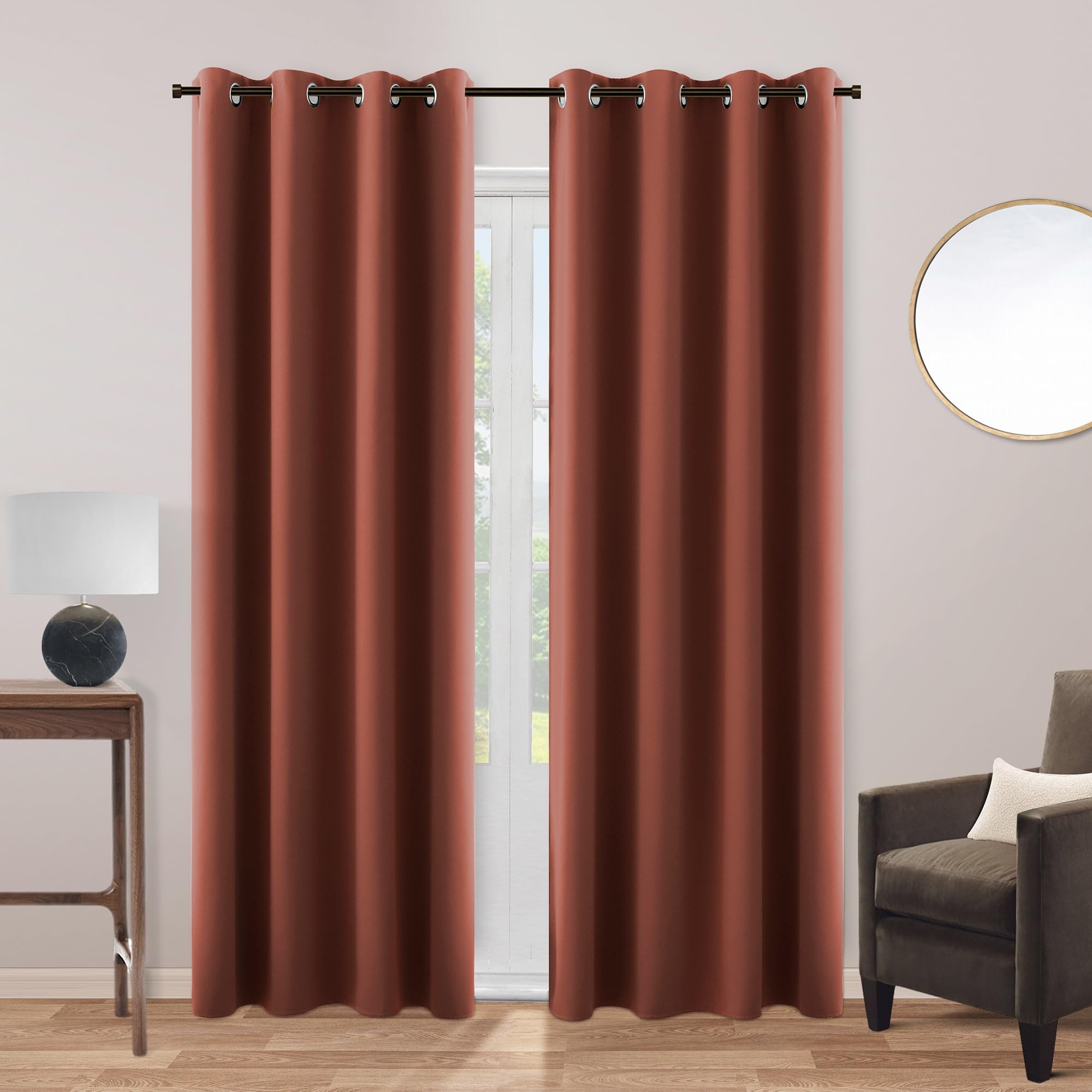 KOUFALL Warm Terracotta Curtains for Sliding Glass Door, 2 Panels Blackout Boho Winter Thermal Insulated Black Out Earth Tone Curtains for Patio Door,