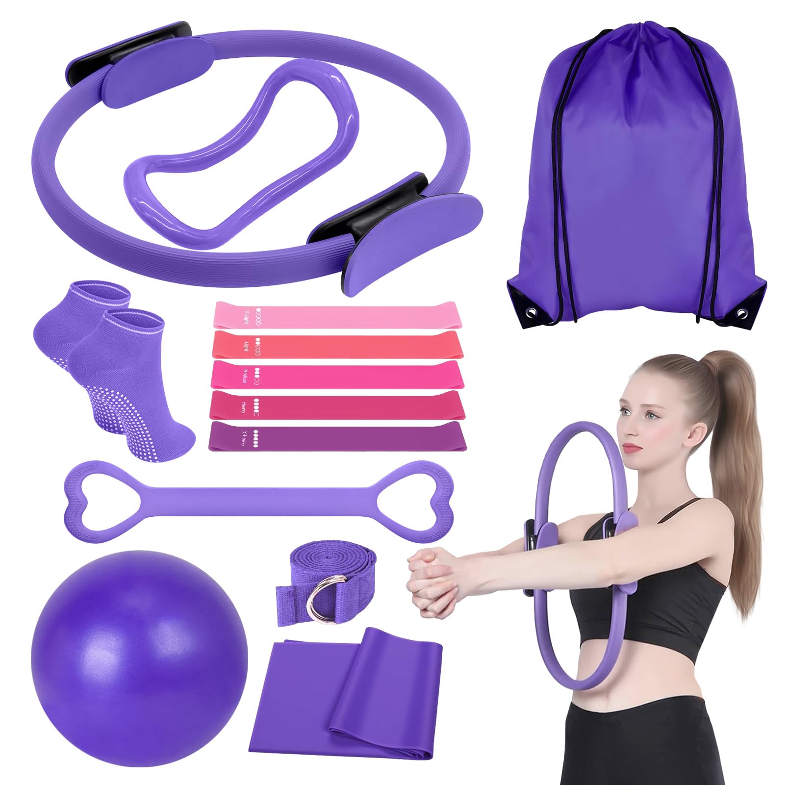13 Pezzi Pilates Essential Kit: Attrezzatura Pilates Completo Esercizi Glutei Casa - Set Allenamento Casa Palestra per Donne