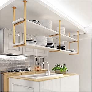 Hanging Ceiling Shelf Floating Shelves Kitchen Ceiling Rack, 2 Tier ...