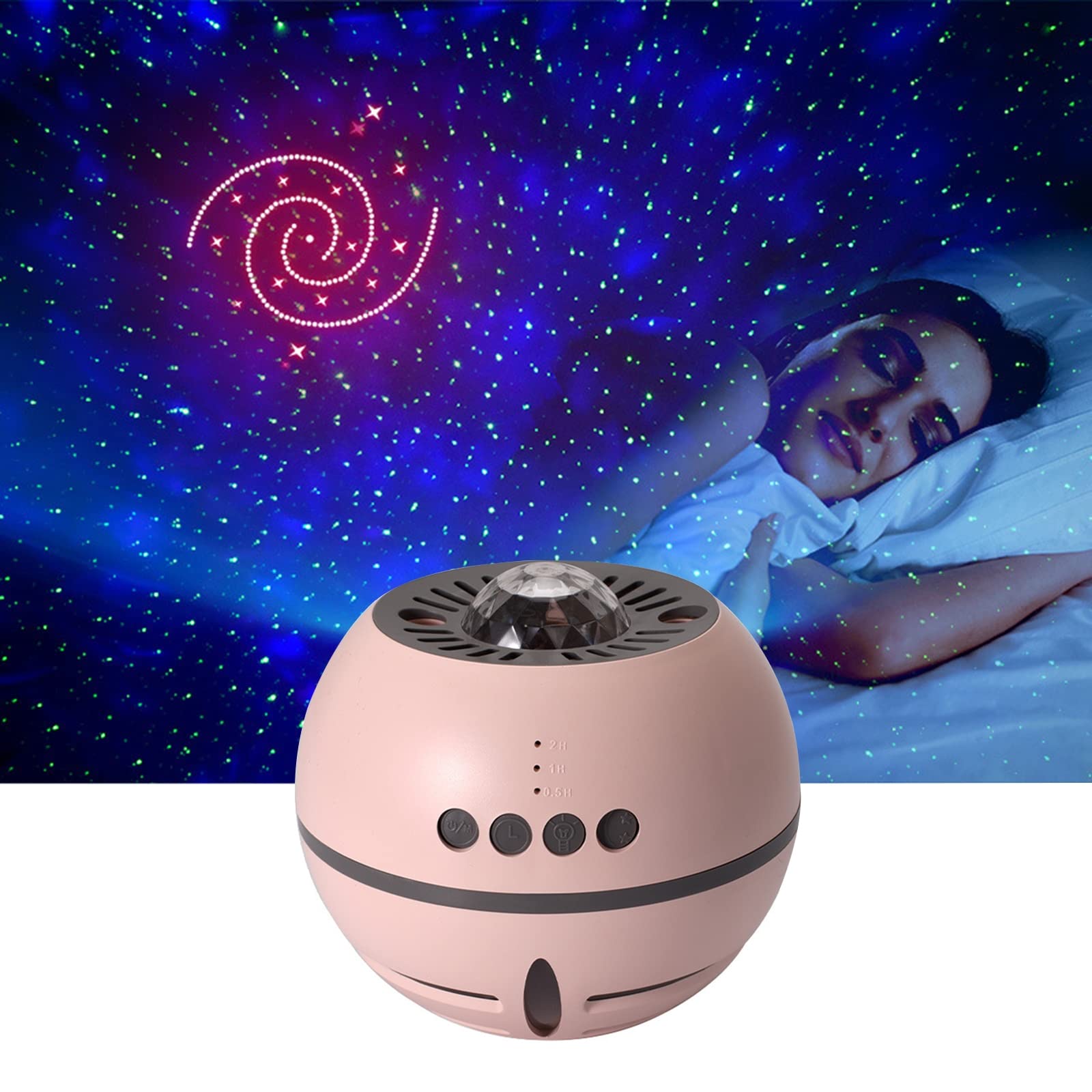 Galaxy Star Projektor Lampka nocna, Starry LED Aurora Lights Lampa do sypialni Sufit Noc Starlight Z Zegarem 7 Tryb Światła Lampa Stołowa dla Dziecka Dzieci Dorośli Prezent,Pink