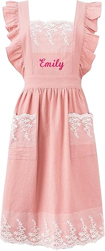 Delantal vintage para mujer con bolsillos, delantales de chef personalizados con nombre para cocina, cocción, hornear, jardinería