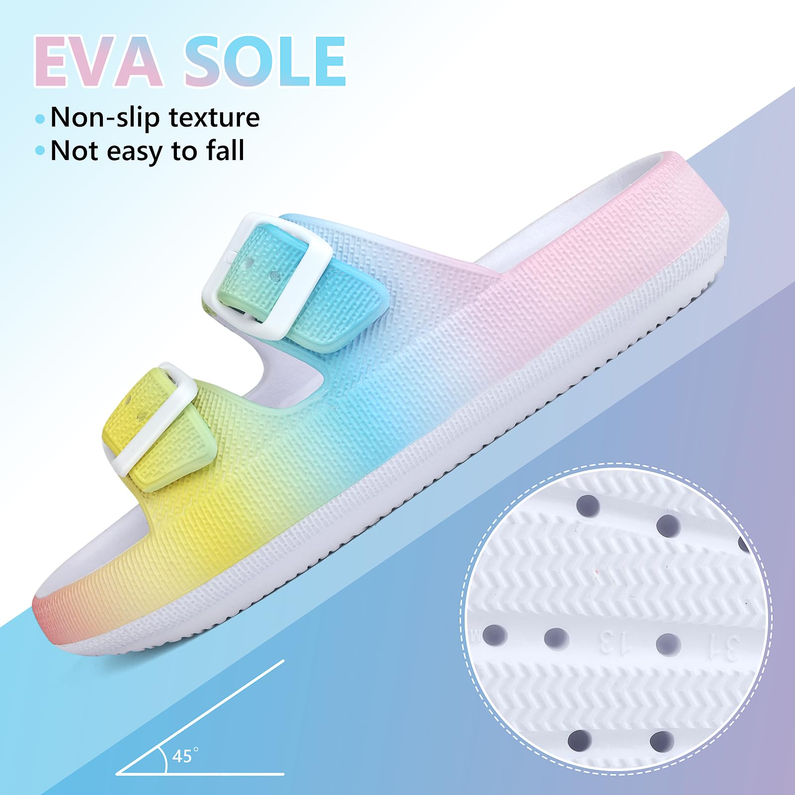 Kids Cloud Slides Niños Niñas Ajustable Doble Hebilla EVA Sandalias Planas Verano Almohada Chanclas Ducha Playa Piscina Sliders