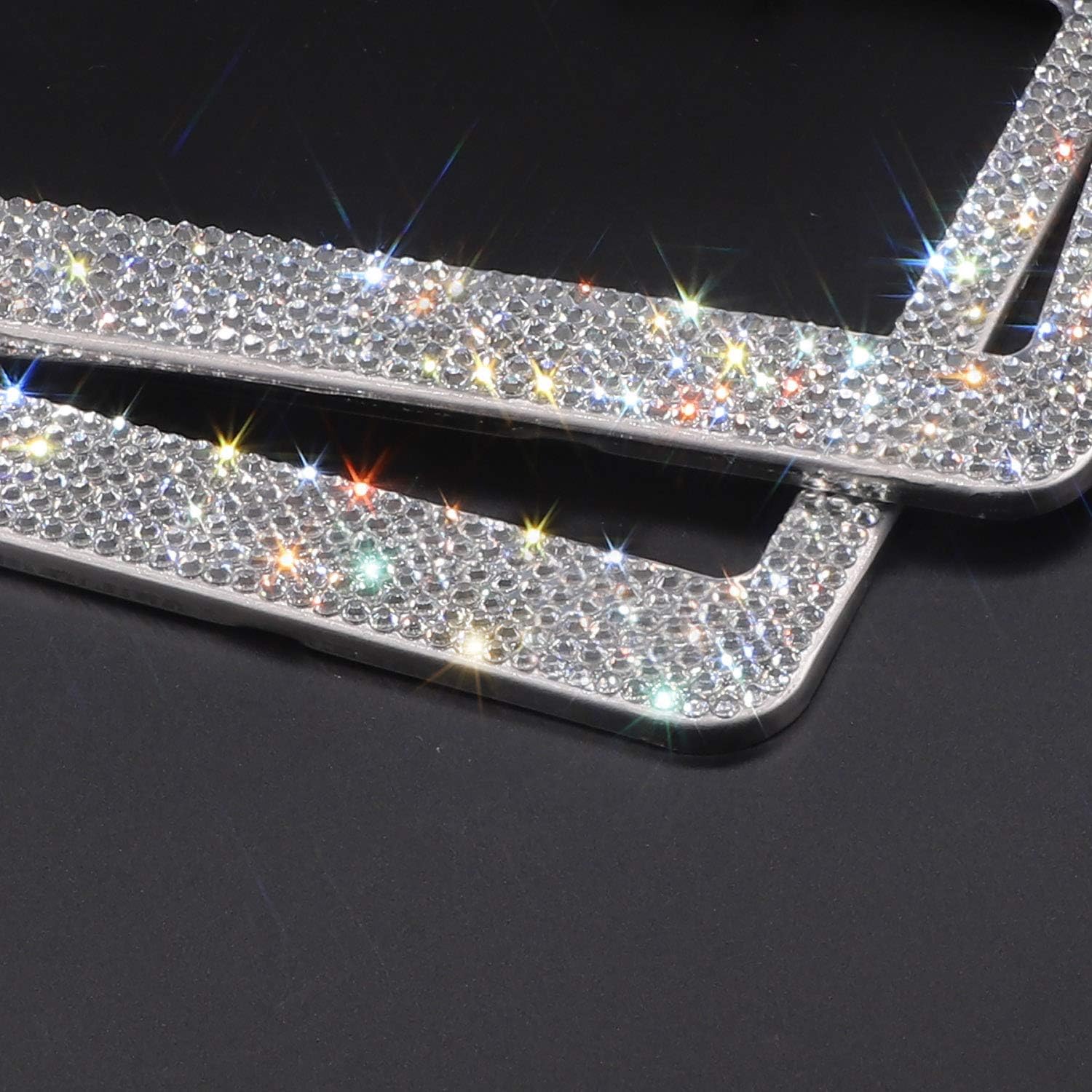 JOTOM 1 Pack Bling Bling Waterproof License Plate Frame - 1000+pcs Handcrafted Finest 14 Facets SS20 Glitter Diamond Stainless Steel License Plate Frame with Gift Box (6+7 Rows Crystal)