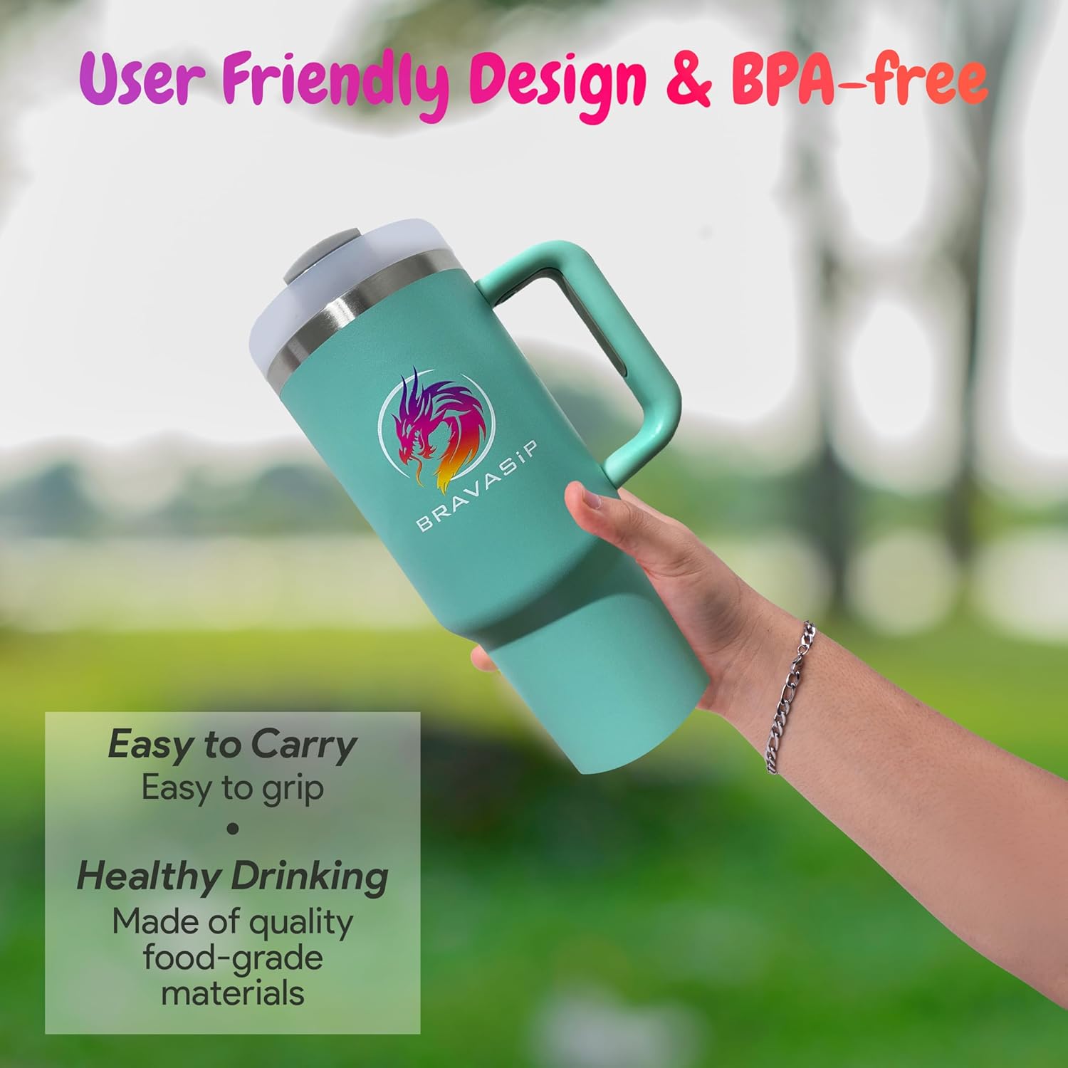 40 oz Stainless Steel Personalized Tumbler | Vacuum Insulated with Handle and Straw | Keeps Hot for 10 Hours & Cold for 24 Hours (green) - Image 4