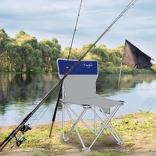 Miniatura 6 de Paquete de 2 sillas de camping plegables portátiles sillas de pesca resistentes con bolsillo lateral y bolsa de transporte compacta conveniente