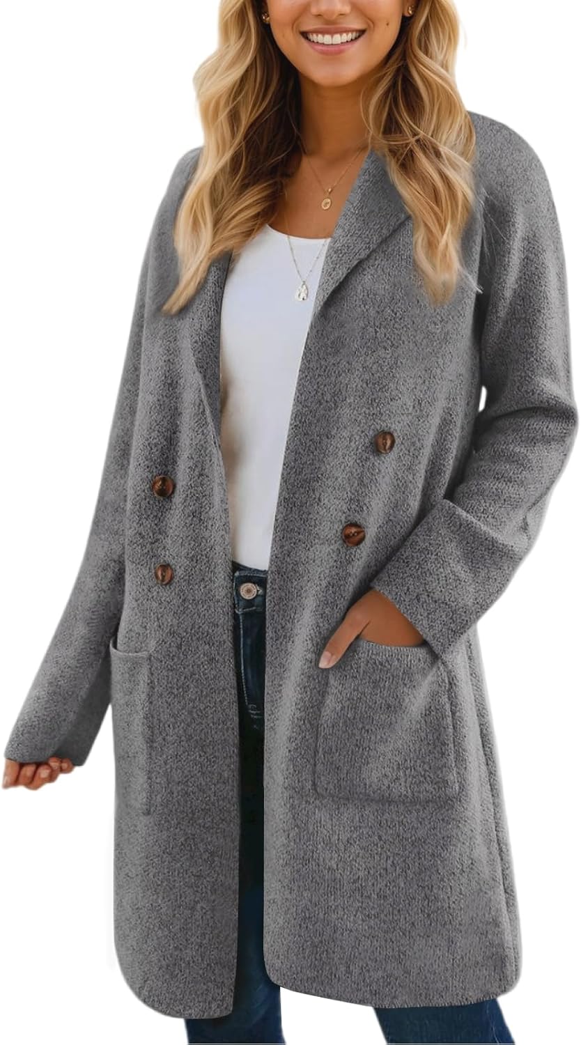 VIMPUNEC Fall Long Cardigan Sweaters for Women Trendy Open Front Coats Knit Winter Jackets Coatigan
