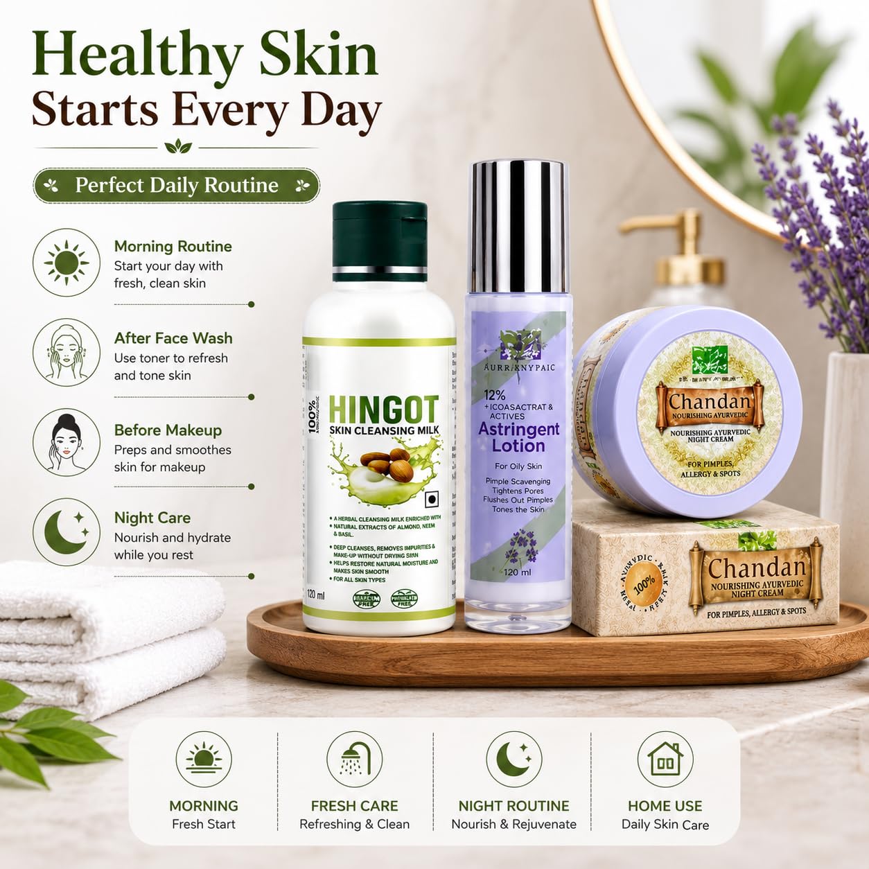 Devicaas Ayurvedic Oily Skin Care Combo | Hingot Skin Cleansing Lotion 120ml + Chandan Twacha Nikhar Lepa 50g + Blackberry Astringent Lotion 100ml | Herbal Face Care Kit for Cleansing Refreshing & Daily Skin Care | Men & Women 1