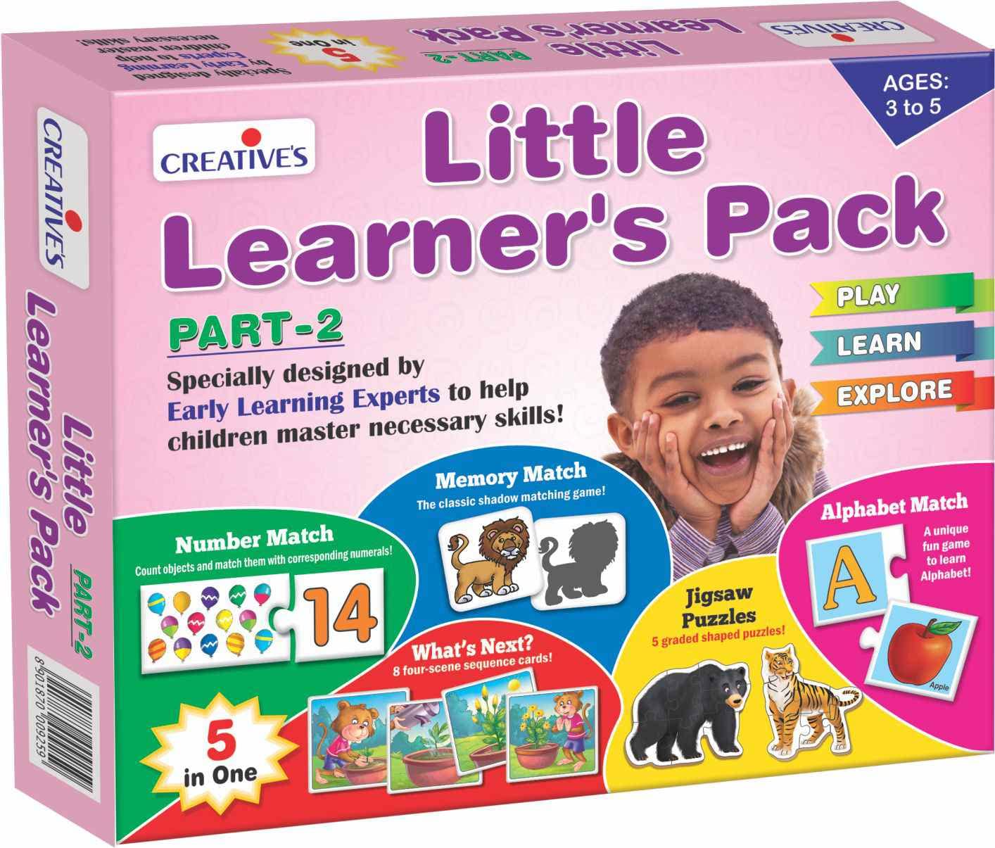 Little Learner's Pack Part-2 | Early Learner kit | Learning & Educational Game for Kids | Fun Game for Kids | Matching Skills | Puzzles & Card Game | 5 in One Pack | Ages 3 to 5 Year
