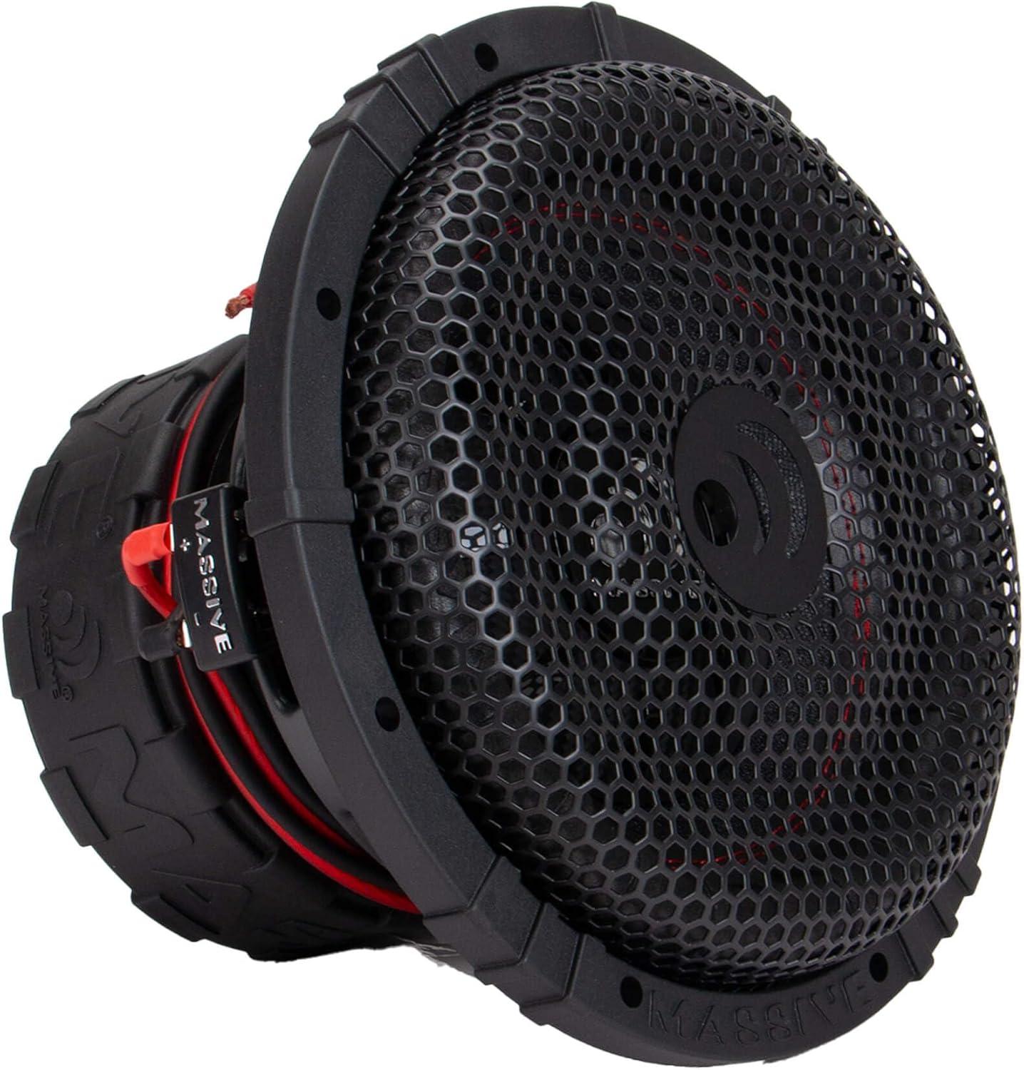 Side view of Massive Audio GTR102-10 Subwoofer with wiring terminals